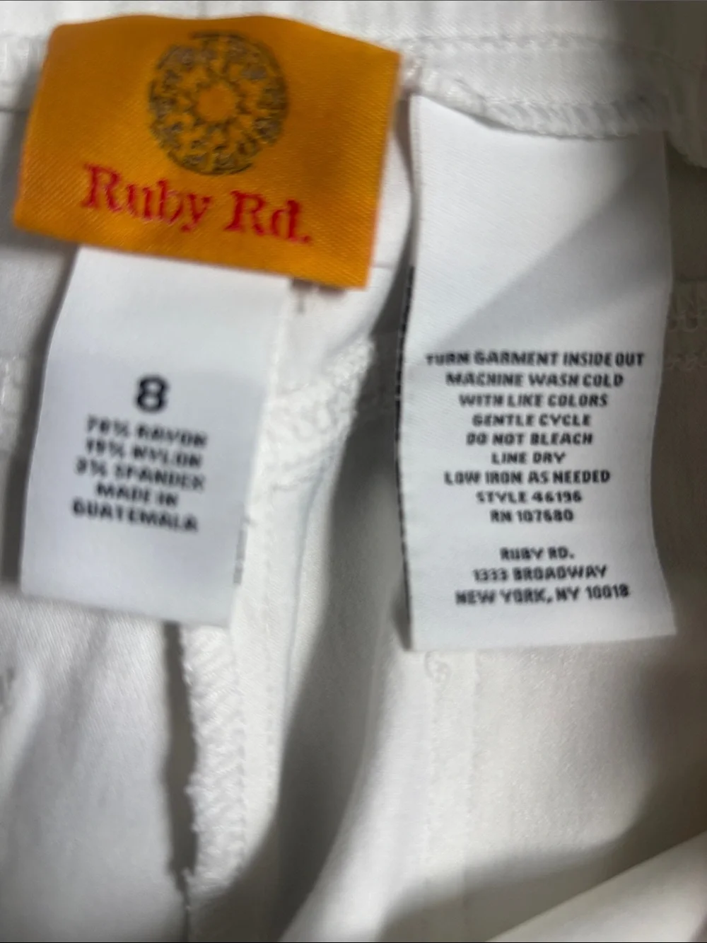 Ruby Rd White Pull-On Crop Pants faux front pockets size 8